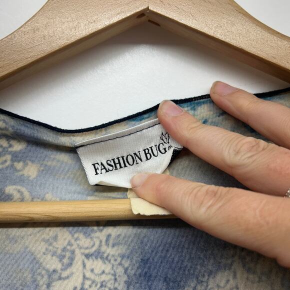 Vintage Y2K 2000s Fashion Bug Blue Tan Tie Neck Floral Flare Top Boho Fairy - Picture 8 of 8